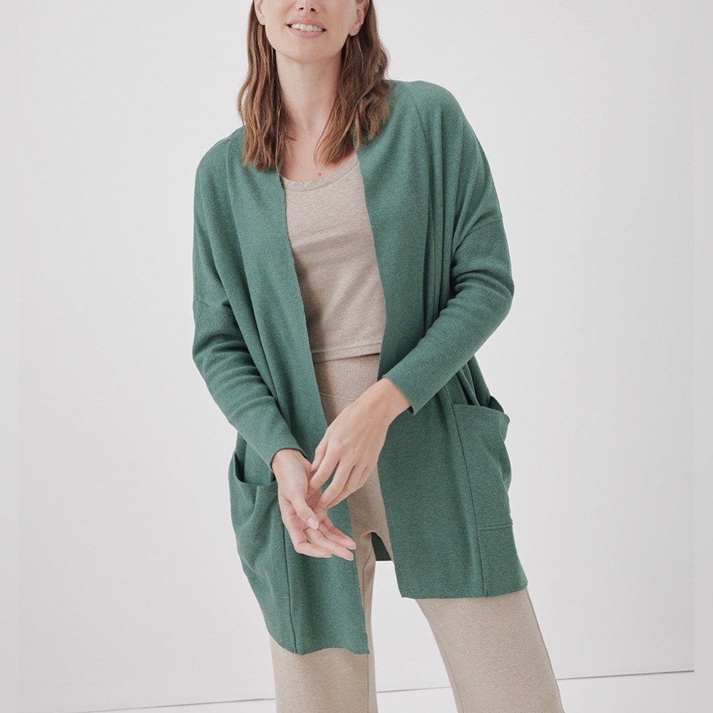 Pact Airplane open front Cardigan a green color organic cotton M/L